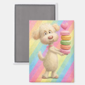 Cute Poodle Macaron Magnet – Rainbow Pastel Dog  (Vorderseite/Rückseite)