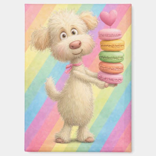 Cute Poodle Macaron Magnet – Rainbow Pastel Dog  (Vorderseite)