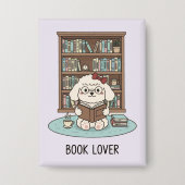 Cute Poodle Puppy Dog "Book Lover" Pastel Button (Vorderseite)