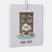 Cute Poodle Puppy Dog Book Lover Pastel Christmas Keramikornament (Rechts)
