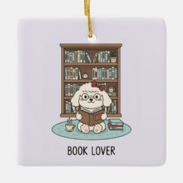 Cute Poodle Puppy Dog Book Lover Pastel Christmas Keramikornament