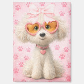 Cute Poodle with Pink Paw Prints and Bow Magnet (Vorderseite)