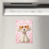 Cute Poodle with Pink Paw Prints and Bow Magnet (In Situ (Geschirrspüler))