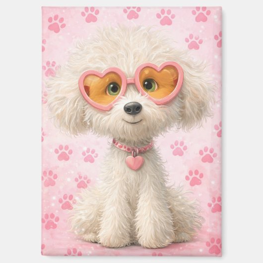 Cute Poodle with Pink Paw Prints Tote Bag  Magnet (Vorderseite)