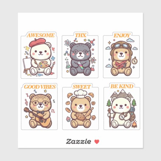 Cute Positive Bear-6 Designs-vol2 Aufkleber (Blatt)