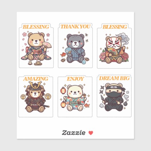 Cute Positive Bear-6 Designs-vol4 Aufkleber (Blatt)