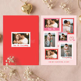 Cute Postage Stamp Photo Collage Hearts Valentine Feiertagskarte