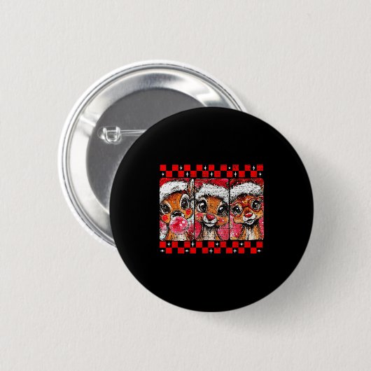 Cute Preppy Christmas,reindeer Brushstrokes Funny Button (Vorne & Hinten)