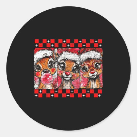 Cute Preppy Christmas,reindeer Brushstrokes Funny Runder Aufkleber (Vorderseite)