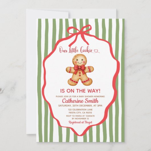 Cute Preppy Gingerbread Christmas Baby Shower Einladung (Vorderseite)