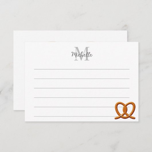 Cute Pretzel Drawing Lined Monogram Personalized Mitteilungskarte (Vorne/Hinten)