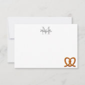 Cute Pretzel Drawing  Monogram Personalized Mitteilungskarte (Vorderseite)
