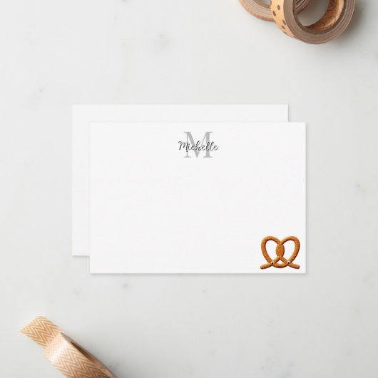 Cute Pretzel Drawing  Monogram Personalized Mitteilungskarte (Vorderseite/Rückseite Beispiel)