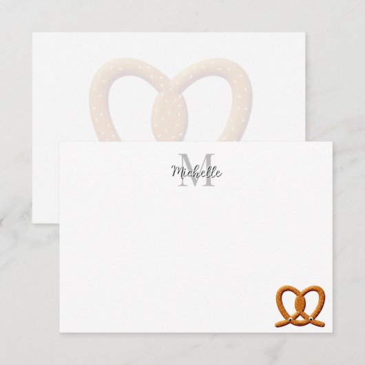 Cute Pretzel Drawing  Monogram Personalized Mitteilungskarte (Vorne/Hinten)