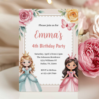 Cute Princess 4th Birthday Party Einladung
