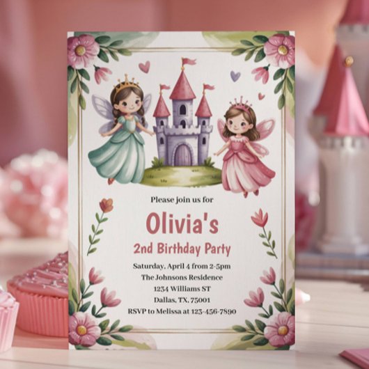 Cute Princess Fairy 2nd Birthday Party Einladung