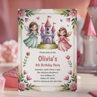 Cute Princess Fairy 4th Birthday Party Einladung