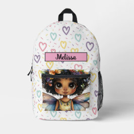 Cute Princess Fairy Black Girl Customizable Name  Bedruckter Rucksack