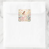Cute princess with butterflies quadratischer aufkleber (Tasche)