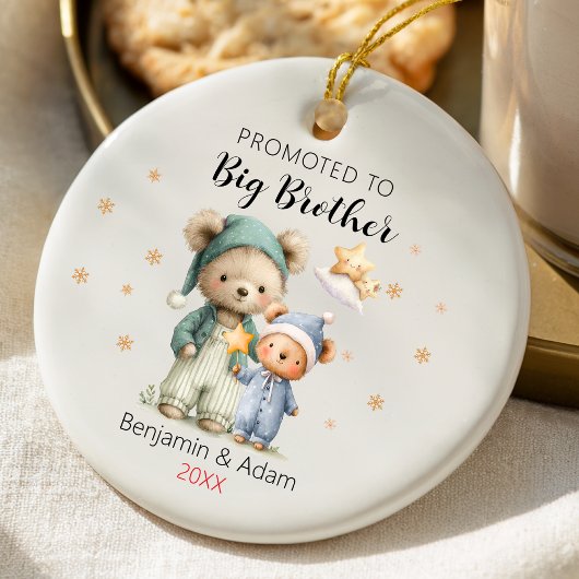 Cute promoted to big brother teddy bears christmas keramik ornament