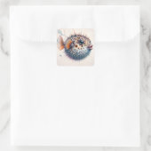 Cute Pufferfish Sea Life Art Quadratischer Aufkleber (Tasche)