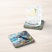 Cute Puffin on the Seashore themed   Getränkeuntersetzer (Rechte Seite)