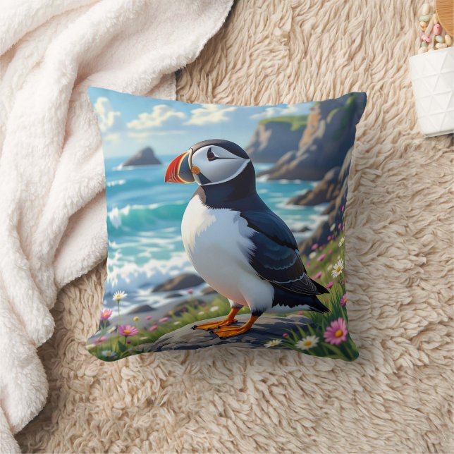 Cute Puffin on the Seashore themed   Kissen (Decke)