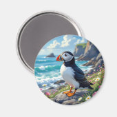 Cute Puffin on the Seashore themed Magnet (Vorderseite/Rückseite)