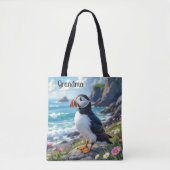Cute Puffin on the Seashore themed Personalized Tasche (Vorderseite)