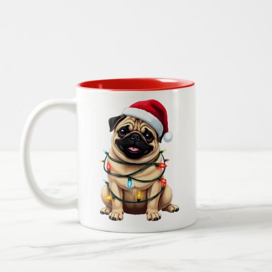 Cute Pug Christmas Santa Pet Dog Lover  Zweifarbige Tasse (Links)