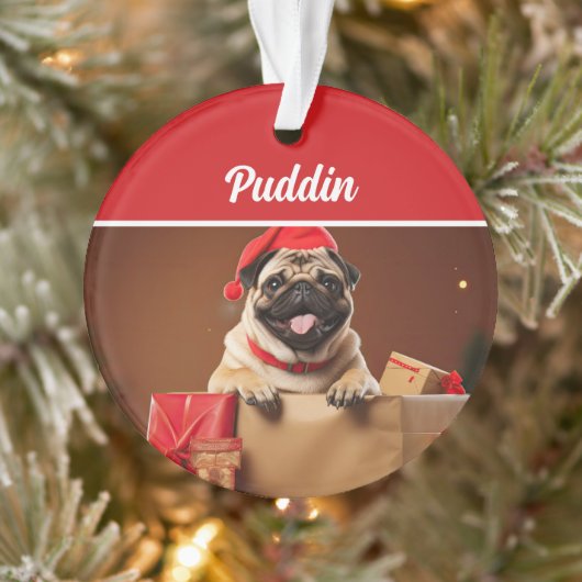 Cute Pug Dog Holiday Christmas Photo Ornament (Baum)
