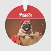 Cute Pug Dog Holiday Christmas Photo Ornament (Vorderseite)