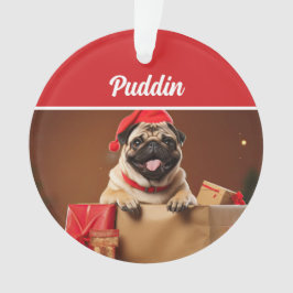 Cute Pug Dog Holiday Christmas Photo Ornament