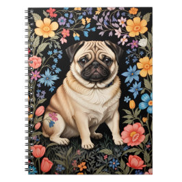 Cute Pug Elegant Colorful Floral Notizblock