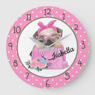 Cute Pug Große Wanduhr