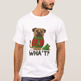 Cute Pug in Christmas Sweater with Funny T-Shirt