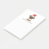 Cute pug in Santa hat name lined Christmas Post-it Klebezettel (angewinkelt)