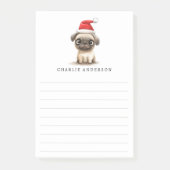 Cute pug in Santa hat name lined Christmas Post-it Klebezettel (Vorderseite)