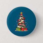 Cute Pug Le Dog Christmas Tree Xmas Hat Long Sleev Button (Vorderseite)