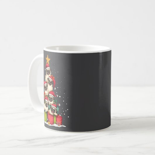 Cute Pug Le Dog Christmas Tree Xmas Hat Long Sleev Kaffeetasse (Vorderseite Links)