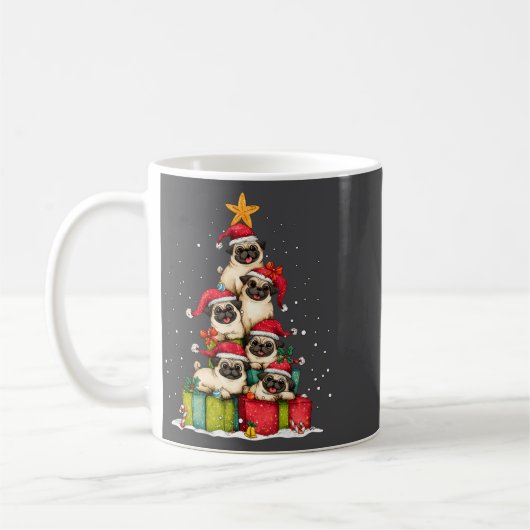 Cute Pug Le Dog Christmas Tree Xmas Hat Long Sleev Kaffeetasse (Links)