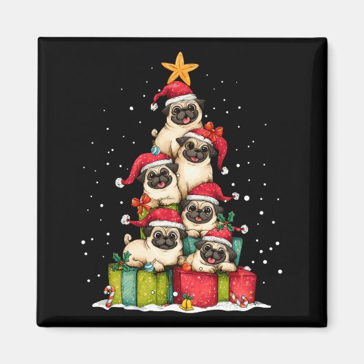 Cute Pug Le Dog Christmas Tree Xmas Hat Long Sleev Magnet (Vorne)