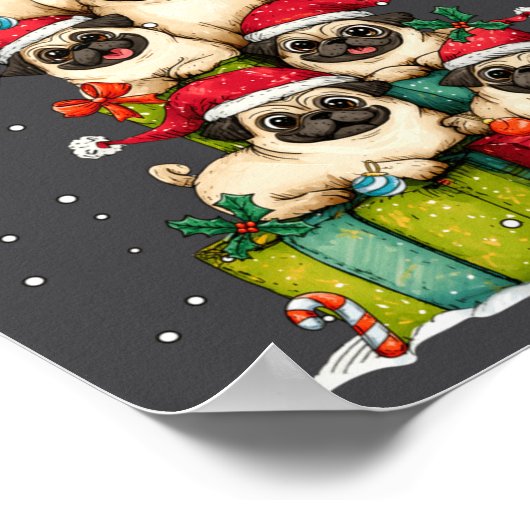 Cute Pug Le Dog Christmas Tree Xmas Hat Long Sleev Poster (Ecke)