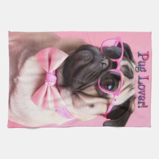 Cute Pug Lover Kitchen Towel Geschirrtuch (Horizontal)