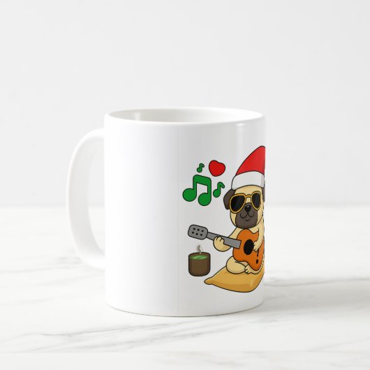 Cute Pug Playing Guitar Christmas Gift Kaffeetasse (Vorderseite Links)