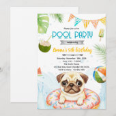 Cute pug pool party theme invite einladung (Vorne/Hinten)