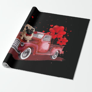 Cute Pug Valentine's Day Heart Truck Geschenkpapier