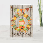 Cute Pumpkin Baby Wreath of Leaves Autumn Birthday Karte (Vorderseite)