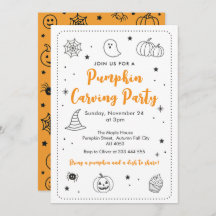 Cute Pumpkin Carving Party Halloween Doodles