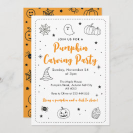 Cute Pumpkin Carving Party Halloween Doodles Einladung